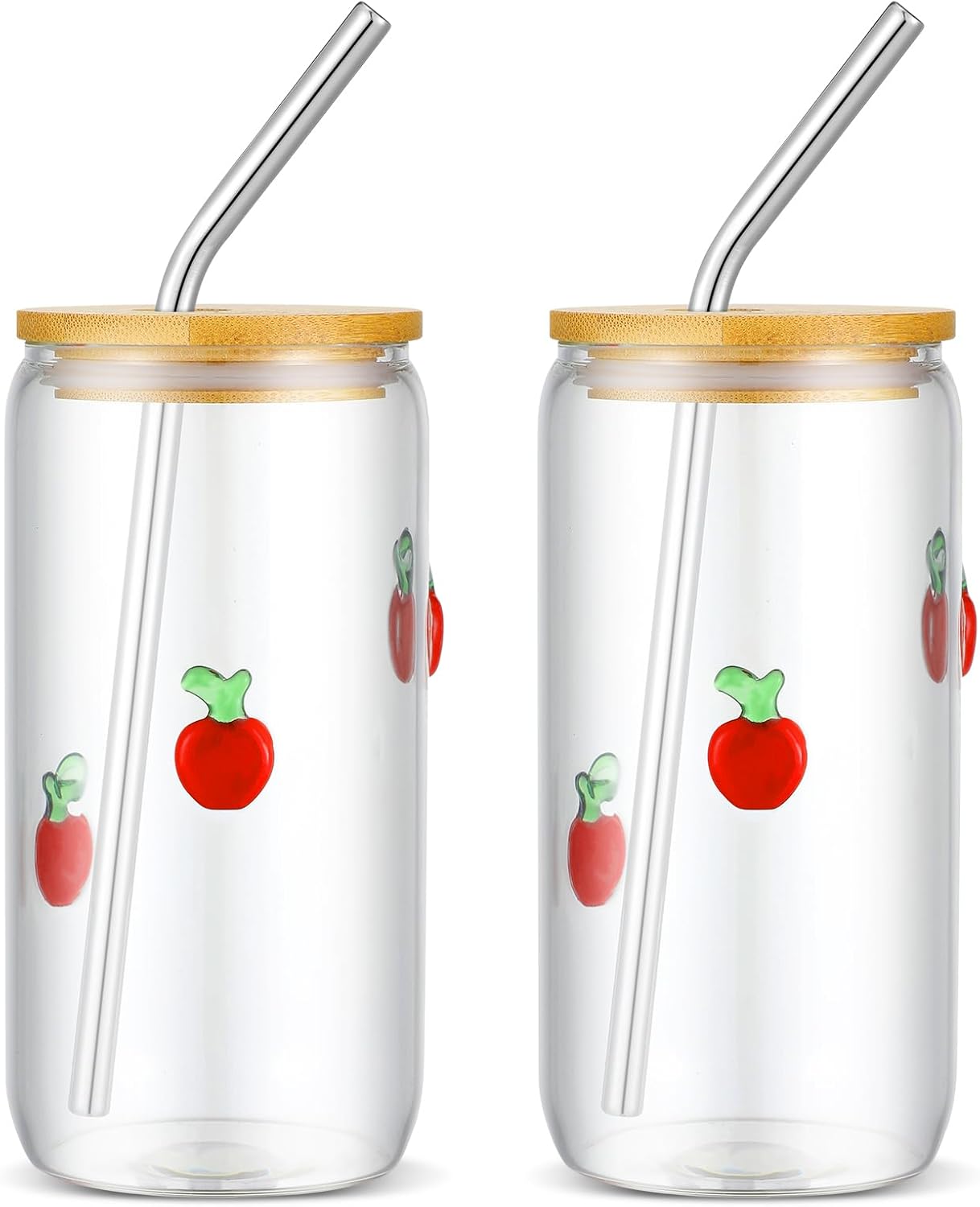 Honeydak 2 Pcs Icon Juice Glass Tumbler with Lid & Straw - 18 oz Cloud and Sun Icon Can Shape Glass Cups Coffee Juice Beer Soda Drinking Cup for Summer Halloween Christmas Party Supplies Gift