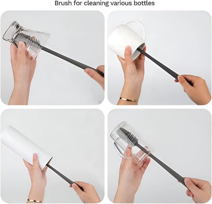 Silicone Bottle Brush & Silicone Straw Cleaner Set – 12.5” Long Handle, Flexible, Odor-Resistant, Dishwasher Safe – for Water Bottles, Baby Bottles, Tumblers & Straws (Grey)