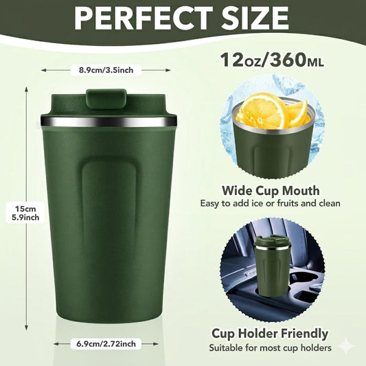 Volhoply 12 oz Double Wall Insulated Vacuum Travel Coffee Mugs with Flip Lid Bulk 2 Pack,Reusable Stainless Steel Leak Proof Coffee Cup,Portable Cafe Thermal Tumbler for Hot & Cold Drinks(Mix,2 Set)
