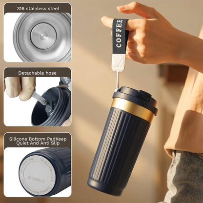 SPLMIFA Vacuum-Insulated Stainless Steel Travel Coffee Mug, Leak-Proof Reusable Coffee Cup with Lid - Keep Hot & Cold Drinks for Hours, Durable Insulated Tumbler for Men & Women(3rd-Black, 12OZ)