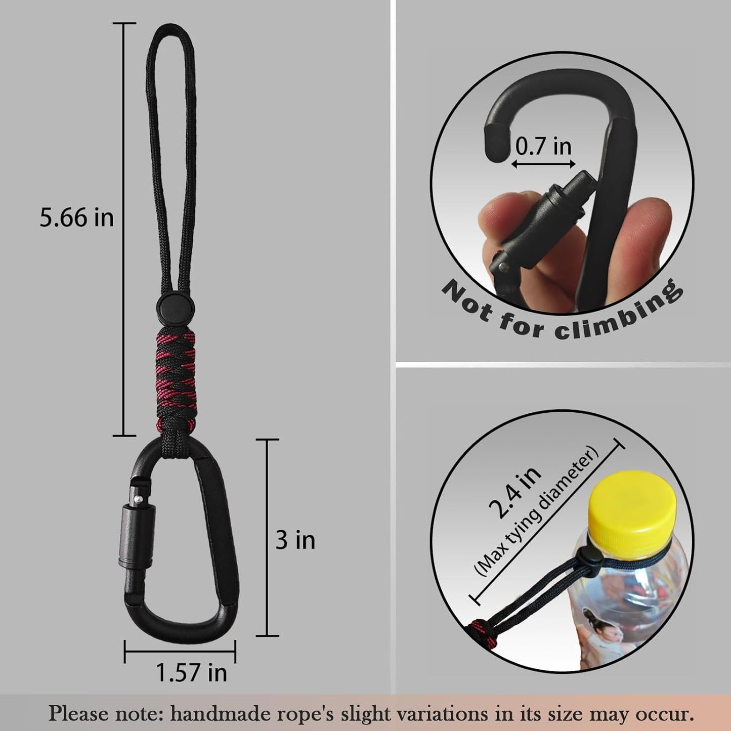 Paracord Keychain/Carabiner Clip - Jaymokes D Ring Metal Hook for Water Bottle, Key, Backpacks and More