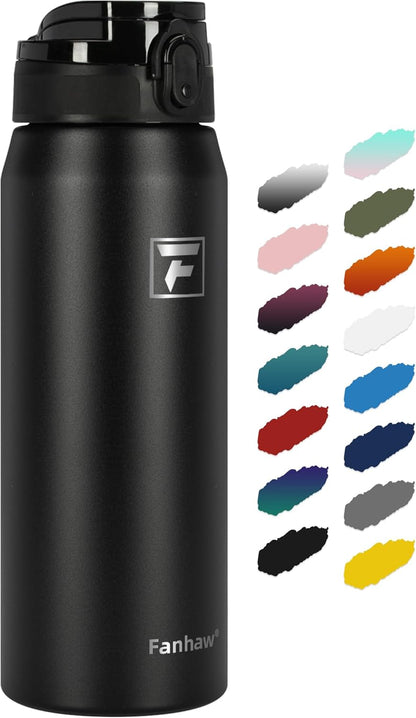 Fanhaw 20 oz Insulated Stainless Steel Water Bottle with Anti-Dust Chug Lid, Leakproof Vacuum Metal Everyday Use Bottle for Kids, Teens & Adults, Back to School Essentials (Green Blue)