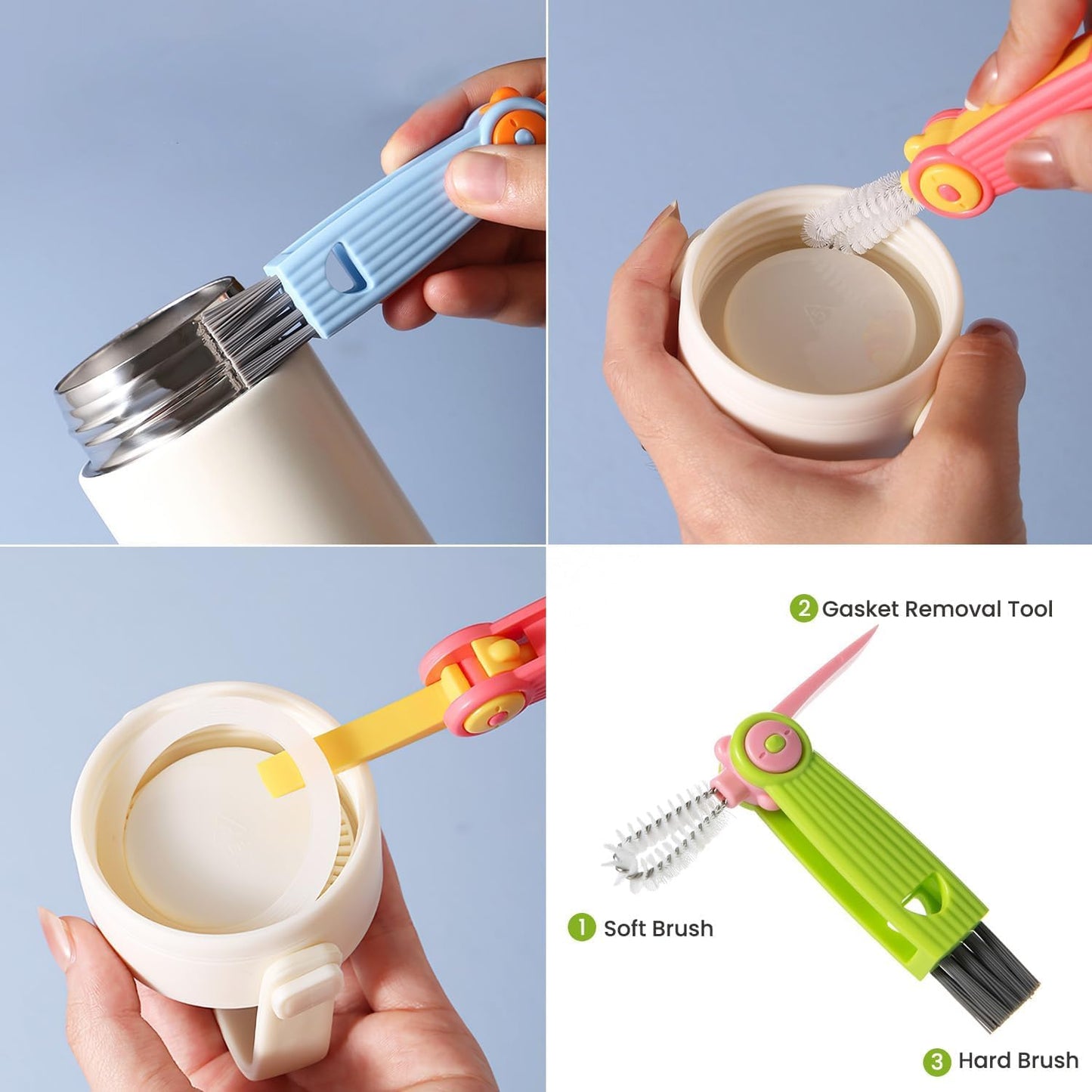 Ariseno 5-in-1 Baby Bottle Cleaner Set, Including Nylon & Silicone Bottle Brush, Cap, Straw & Nipple Brushes, BPA-Free (Grey)
