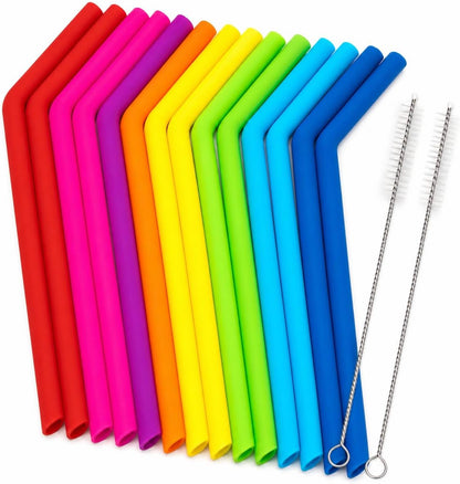 Reusable Silicone Straws for Tumblers, Smoothies & Kids Drinks – 15 Pack Flexible BPA-Free Drinking Straws with 2 Cleaning Brushes – Soft on Teeth & Lips – Fits 20oz & 30oz Tumblers