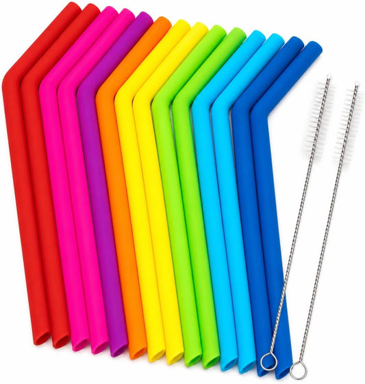 Reusable Silicone Straws for Tumblers, Smoothies & Kids Drinks – 15 Pack Flexible BPA-Free Drinking Straws with 2 Cleaning Brushes – Soft on Teeth & Lips – Fits 20oz & 30oz Tumblers