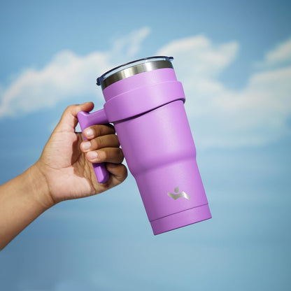 Konokyo 20 oz Tumbler with Handle and 2 Straw 2 Lid, Insulated Water Bottle Stainless Steel Vacuum Cup Reusable Travel Mug,Black