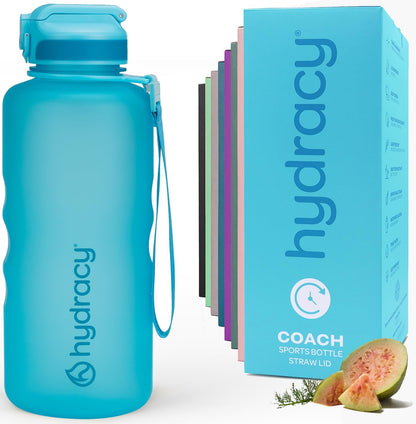 Hydracy Water Bottle with Time Marker -Large BPA Free Water Bottle & No Sweat Sleeve -Leak Proof Gym Bottle with Times to Drink - Ideal for Fitness Sports & Outdoors