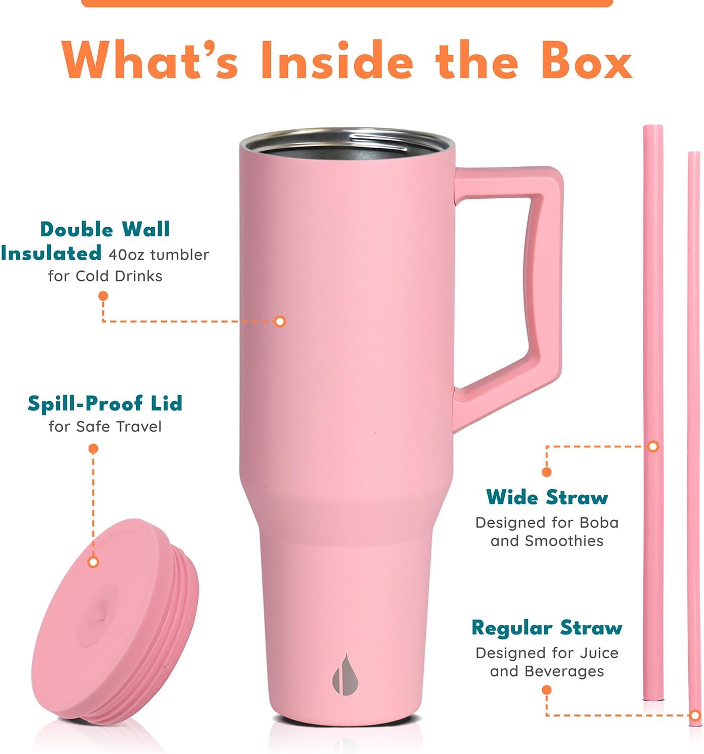 Elemental 32 oz 100% Leak Proof Tumbler with Handle & Straw - Stainless Steel Double Wall Insulated Tumbler for Hot and Cold Beverages - Travel Coffee Mug with Sip & Straw Lid - White - Colors B