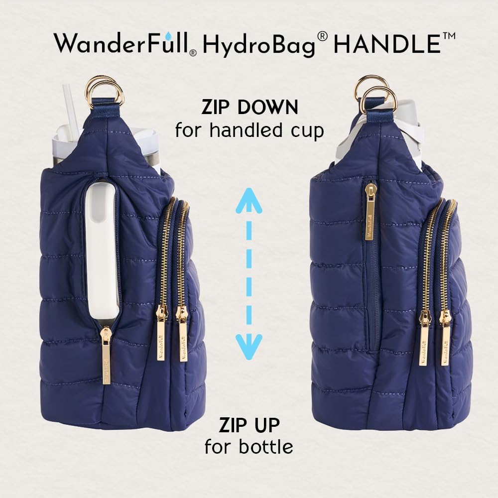 WanderFull Original HydroBag Handle® Zipper Slot for Handle, Hands-Free Crossbody Water Bottle Holder & Tumbler Accessories