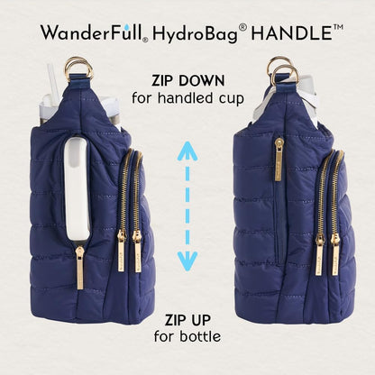 WanderFull Original HydroBag Handle® Zipper Slot for Handle, Hands-Free Crossbody Water Bottle Holder & Tumbler Accessories