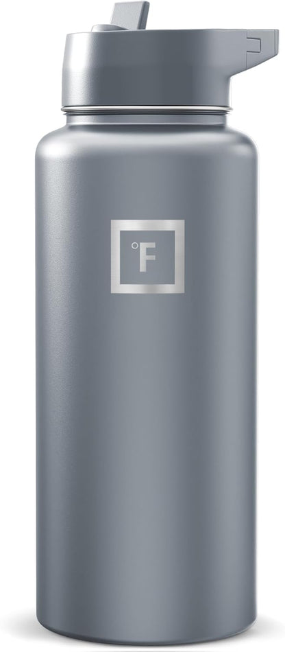 IRON °FLASK Camping & Hiking Hydration Flask with Straw, Wide Mouth Insulated Stainless Steel Sports Water Bottle - 22 oz Aurora