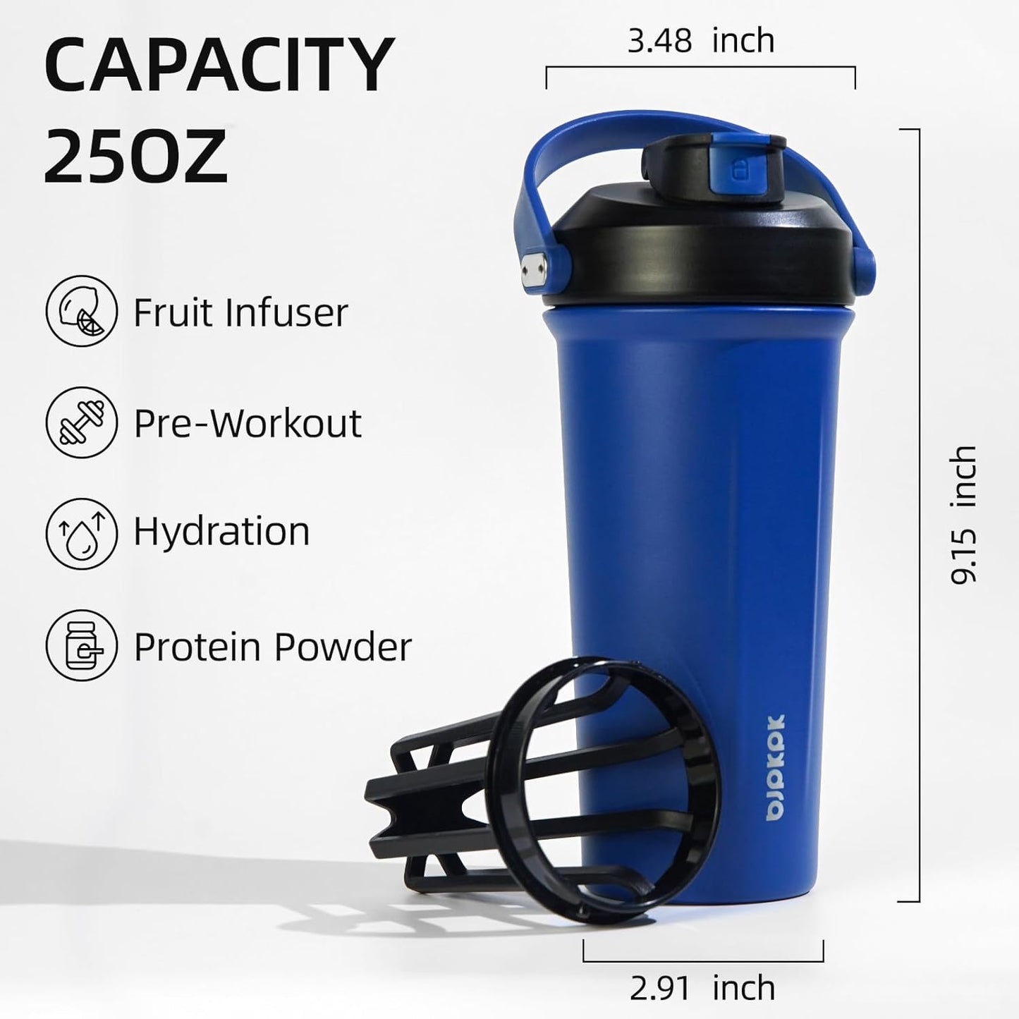 BJPKPK 25 oz Insulated Protein Shaker Bottle with Handle, Stainless Steel Tumbler for Protein Mixes,BPA Free Metal Shaker Cup for Gym Workout,White and Grey