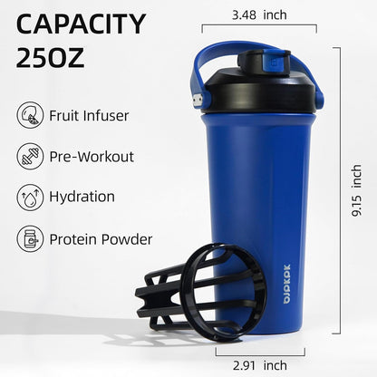 BJPKPK 25 oz Insulated Protein Shaker Bottle with Handle, Stainless Steel Tumbler for Protein Mixes,BPA Free Metal Shaker Cup for Gym Workout,White and Grey