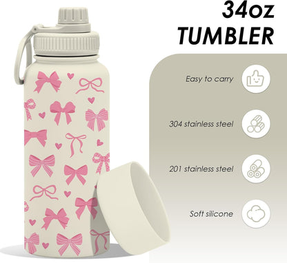 Pickleball 34oz Water Bottle with Spout Lid, Insulated Stainless Steel Travel Cup, Double Wall Vacuum Tumbler for Women Girls Ladies, Birthday Christmas Gift for Pickleball Lovers (1 pc)