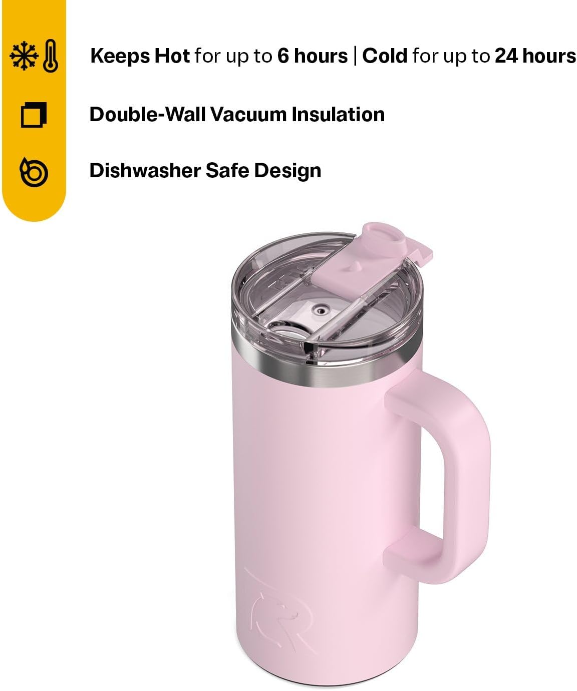 RTIC 20oz Road Trip Travel Mug with Lid and Handle, Ceramic Lined, Insulated, Stainless Steel, Metal, Double Wall Vacuum-Insulation, Portable Coffee, Tea Cup for Hot and Cold Drink, Black