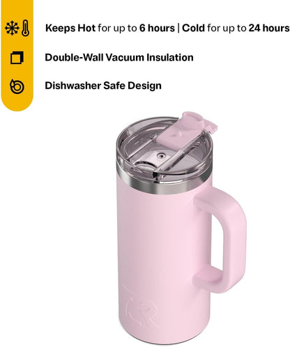 RTIC 20oz Road Trip Travel Mug with Lid and Handle, Ceramic Lined, Insulated, Stainless Steel, Metal, Double Wall Vacuum-Insulation, Portable Coffee, Tea Cup for Hot and Cold Drink, Black