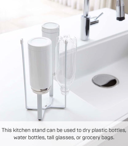 YAMAZAKI Home Tower Kitchen Multi Eco Stand - Multifunctional Plastic Bag Holder Bottle Dryer - Steel