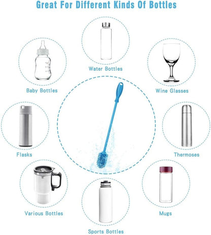 Silicone Bottle Cleaning Brush with Long Handle, 12.5" Water Bottle Cleaner for Baby Bottles, Hydro Flask, Sports Bottle, Vase, Glassware, Perfect for Smaller Diameter Bottle Openings (One Pack)