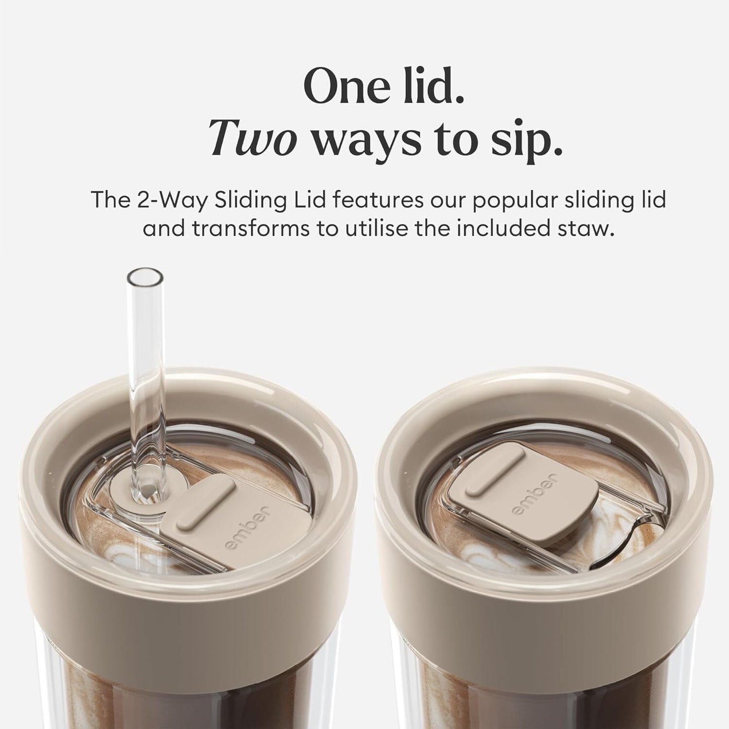 Ember Cold Tumbler 16 oz – Insulated Glass Iced Coffee Cup with Straw & Spill-Proof Lid, Keeps Drinks Cold, Eliminates Condensation, Modern Double-Wall Design, Sandstone