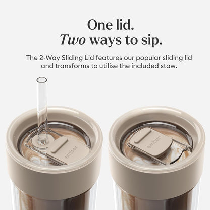 Ember Cold Tumbler 16 oz – Insulated Glass Iced Coffee Cup with Straw & Spill-Proof Lid, Keeps Drinks Cold, Eliminates Condensation, Modern Double-Wall Design, Sandstone
