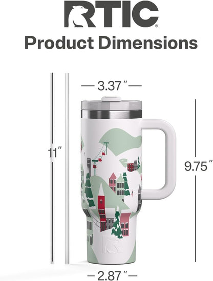 RTIC 30 oz Road Trip Tumbler Double-Walled Ceramic Lined InsulatedStainless Steel Portable Travel Coffee Mug Cup with Lid, Handle and Straw, Periwinkle Bouquet