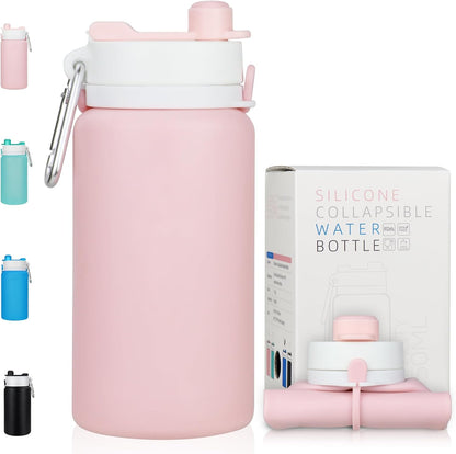 PLTCAT Collapsible Water Bottle, 19oz Foldable Bottle BPA Free Reusable Lightweight Leak-Proof Travel Silicone Water Bottle for Travel, Gym, Hiking, Office, Camping