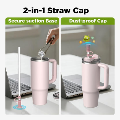 6 Pcs Straw Cover Caps with Suction Base, 0.4in/10mm Straw Toppers for Stanley Cup 30/40 oz, Multicolor