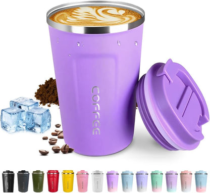 SPLMIFA Travel Coffee Mug Leak-Proof, Reusable Coffee Cups with Lids, Stainless Steel Vacuum Insulated Coffee Tumblers, Thermal Insulation Cup for Men and Women Hot & Cold Drinks(2nd-Green Pink, 12OZ)
