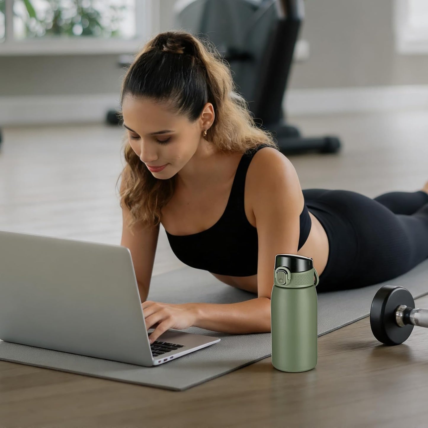 Insulated Water Bottle 24 oz with Dustproof Lid, Carry Handle & Tea Infuser, BPA-Free & Leakproof, Stainless Steel Water Bottles Ideal for Fitness, Hiking, Office & Outdoor Use (Black)