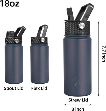 BJPKPK Insulated Water Bottles with Straw Lid, 40oz Stainless Steel Water Bottles with 3 Lids, BPA Free Leakproof Thermo, Tumblers, Cups for Sports, Gym- Midnight - Colors A