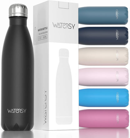 WATERSY Stainless Steel water bottles,17oz/500ml Insulated Water Bottles,Deep Blue metal water bottle Keeps Drink Cold and Hot,BPA Free kids water bottles for School,Gym,Travel,Sports