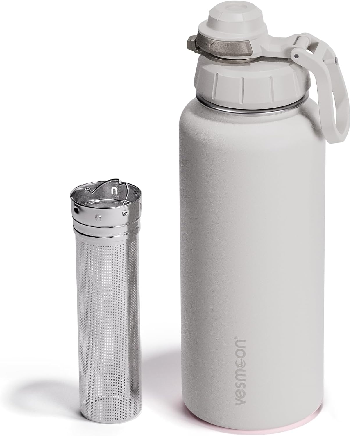 Vesmoon Vessence 24 Oz Stainless Steel Tea Infuser Bottle for Loose Leaf Tea, Water, Herbs, Fruits - Triple Layered Insulated, Leak Proof Bottle with Lid and Clip Handle - 24 Hours Hot/Cold