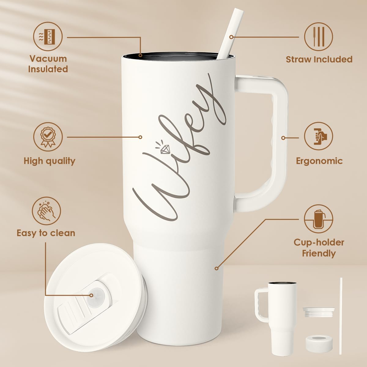 Floral Tumbler with Handle 40oz, Stainless Steel Insulated Tumblers Coffee Travel Mug Cup with Straw, Flower Coffee Cup Gifts for Women Girls, Gift for Her on Christmas Birthday Mothers Day
