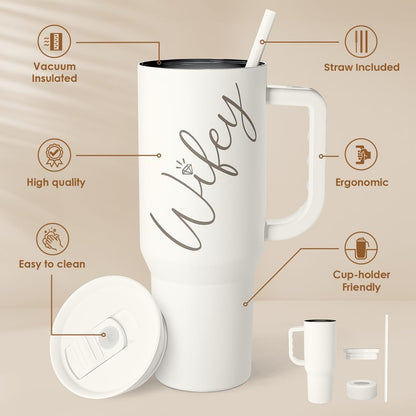 Floral Tumbler with Handle 40oz, Stainless Steel Insulated Tumblers Coffee Travel Mug Cup with Straw, Flower Coffee Cup Gifts for Women Girls, Gift for Her on Christmas Birthday Mothers Day