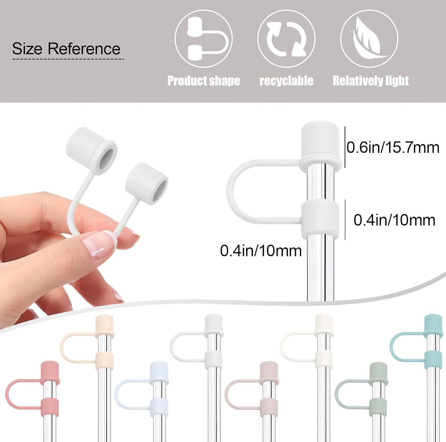 6PCS Silicone Straw Covers Cap Compatible with Stanley Cup 30&40oz Tumbler with Handle 10mm Straw Toppers，Straw Tips Lids Dust-Proof Reusable for Stanley Cup Accessories (White)