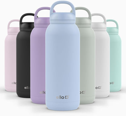 Ello Cooper 22oz Stainless Steel Water Bottle with Straw and Carry Handle, Double Walled and Vacuum Insulated Metal, Leak Proof Locking Lid with Soft Silicone Spout, Reusable, BPA Free, Lilac