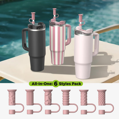 6 Pcs Straw Cover Caps with Suction Base, 0.4in/10mm Straw Toppers for Stanley Cup 30/40 oz, Multicolor