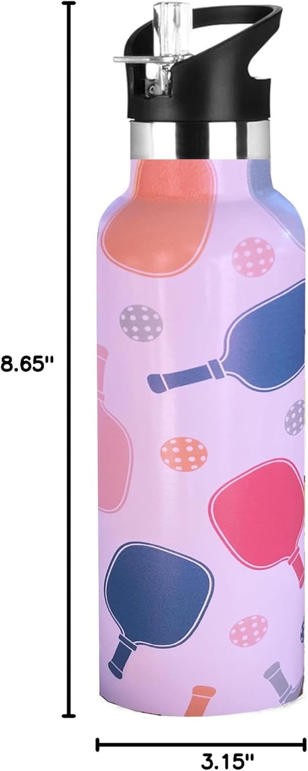 Pickleball Gifts,Pickle Water Bottle with Straw Lid Insulated Stainless Steel Travel Mugs for Sport Gym Outdoor 20oz