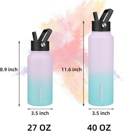 BJPKPK Insulated Water Bottles with Straw Lid, 40oz Stainless Steel Water Bottles with 3 Lids, BPA Free Leakproof Thermo, Tumblers, Cups for Sports, Gym- Midnight - Colors B