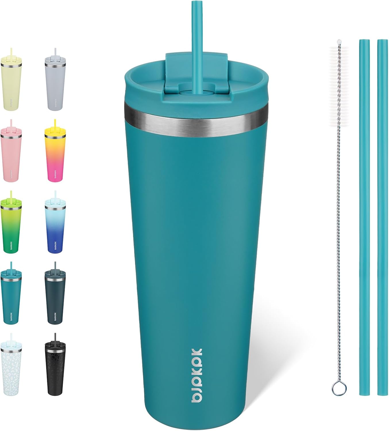 BJPKPK 22oz Insulated Tumbler With lid And Straw Stainless Steel Tumblers Travel Coffee Mug Reusable Thermal Cup,Sky