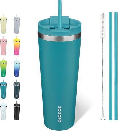 BJPKPK 22oz Insulated Tumbler With lid And Straw Stainless Steel Tumblers Travel Coffee Mug Reusable Thermal Cup,Sky