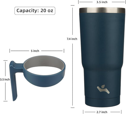 Konokyo 20 oz Tumbler with Handle and 2 Straw 2 Lid, Insulated Water Bottle Stainless Steel Vacuum Cup Reusable Travel Mug,Black