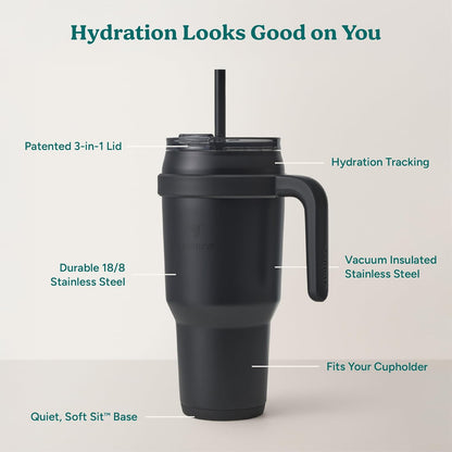 REDUCE 24 oz Stainless Steel Tumbler with Handle - Dual-Wall Vacuum Insulated Travel Mug, Sweat-Proof Lid & Reusable Straw - Keeps Drinks Cold for 24 Hrs, Fits Cupholders, Dishwasher Safe - Lilac Bud
