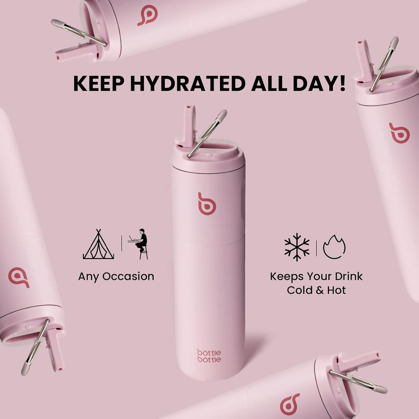 BOTTLE BOTTLE Insulated Water Bottle 24oz with Straw Lid and Handle for Sports Travel Gym Stainless Steel Water Bottles Double-Wall Vacuum Metal Leak Proof BPA-Free
