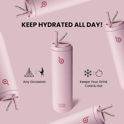 BOTTLE BOTTLE Insulated Water Bottle 24oz with Straw Lid and Handle for Sports Travel Gym Stainless Steel Water Bottles Double-Wall Vacuum Metal Leak Proof BPA-Free