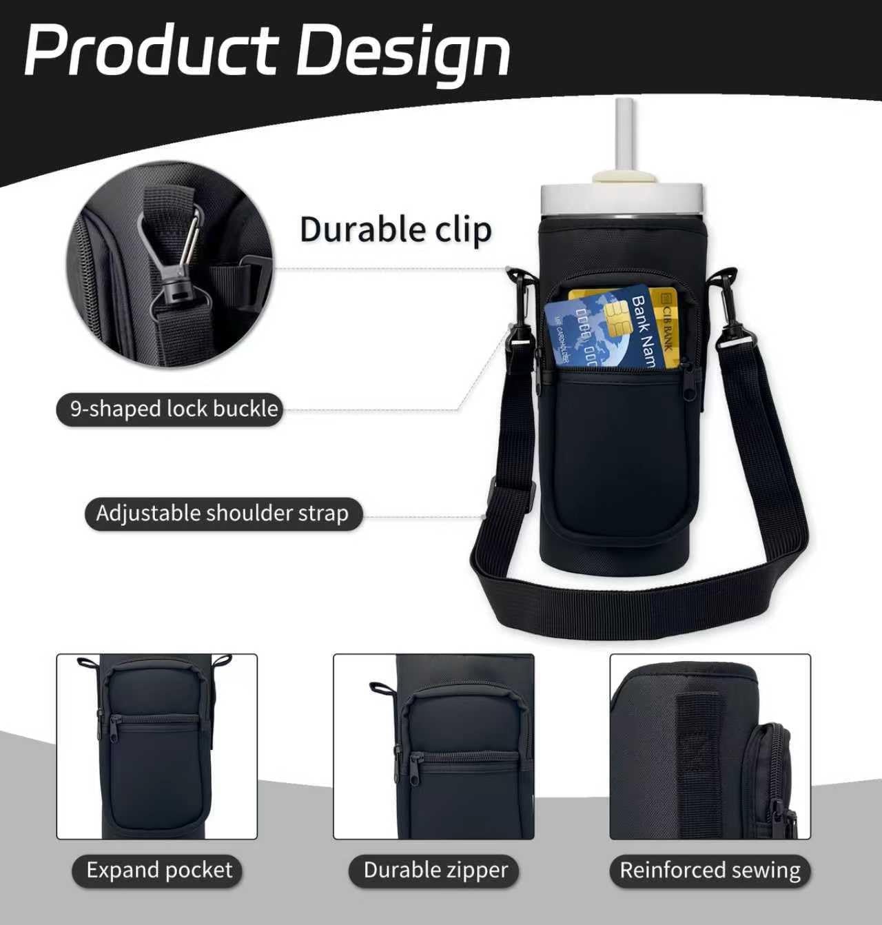 Water Bottle Holder with Strap, Insulated Crossbody Sling Bag, Carrier with Phone Pocket for Walking Hiking Camping Fishing