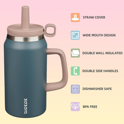BJPKPK 50oz Insulated Tumbler with Handle Stainless Steel Travel Coffee Mug with Lid Reusable Large Water Bottle with Straw,Sky