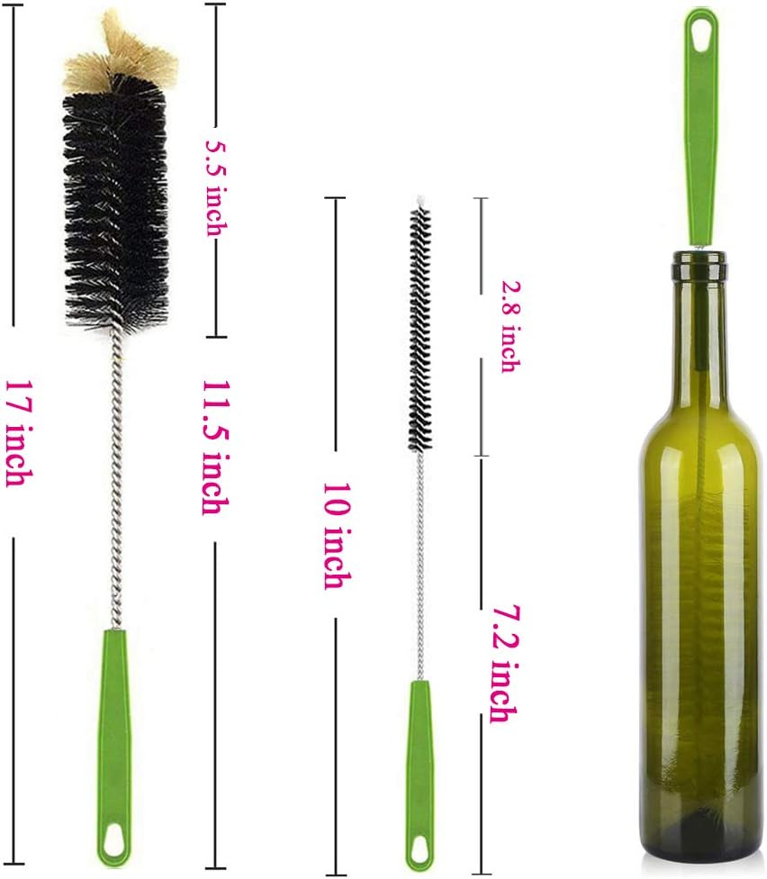 Long Bottle Brush, 17 in Bendable Cleaner Brushes for Cleaning Neck Beer Bottles, Wine, Baby Bottles, Water Bottles, Tumblers, Flask, Bird Feeder, Vase, Pipes and Brewing Supplies Black/1Pack