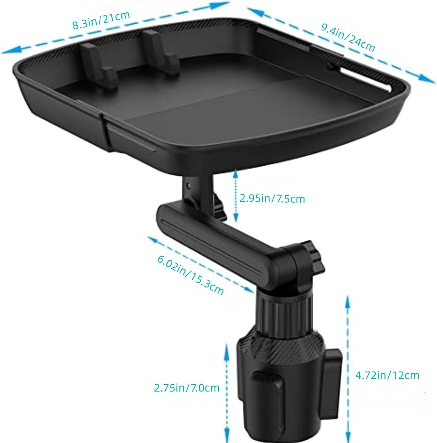 Kelofam Larger Cup Holder Tray, 10 inch Car Food Tray for Eating, Detachable 3 in 1 Car Cup Holder Expander and 360° Rotating Car Cup Holder Tray Table with Phone Holder, Road Trip Essentials