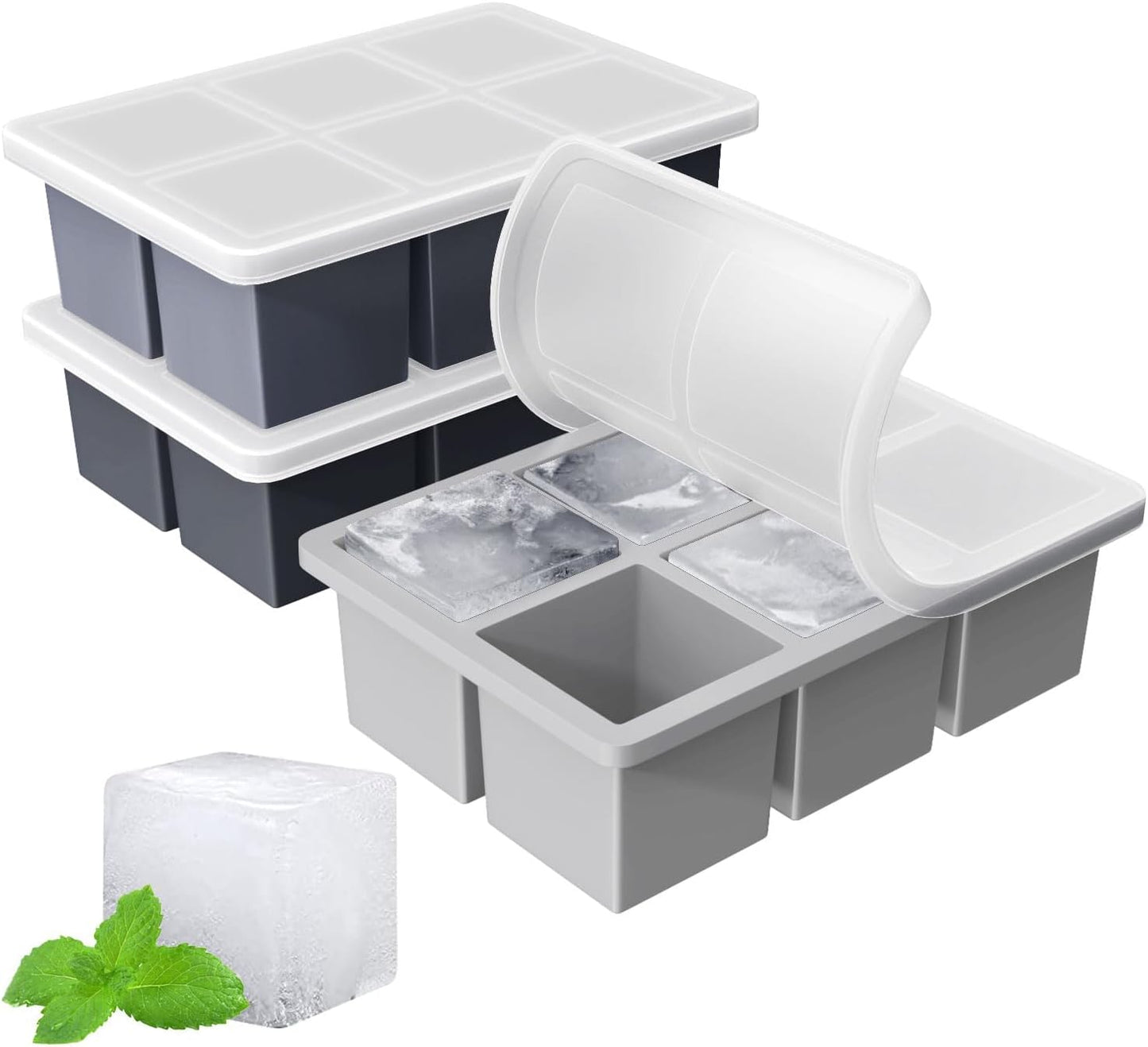 Large Ice Cube Tray for Whiskey: FDDBI Silicone Ice Cube Trays with Lid - 2Pack Big Square Old Fashioned Ice Cube Maker for Cocktail - 2inch Huge Cubed Ice Trays for Whisky